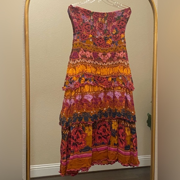 Farm Rio for Anthropologie Tiered Strapless Multicolor Midi Dress Size M - Picture 11 of 12
